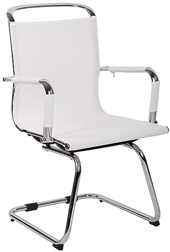 CLP Silla Cantilever Barnet Mesh En Malla Traspirable I Silla De Coferencias Elegante con Reposabrazos & Base Metálica, Color:Blanco