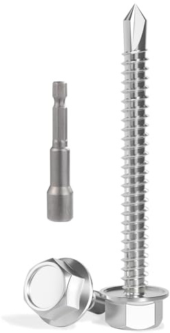 VGBUY 60pcs Self Drilling Screws for Metal,#10 x 2 Inch 410 Stainless Steel Self Tapping Sheet Metal Screws,Self Tapping Screws for Metal,Hex Washer Head