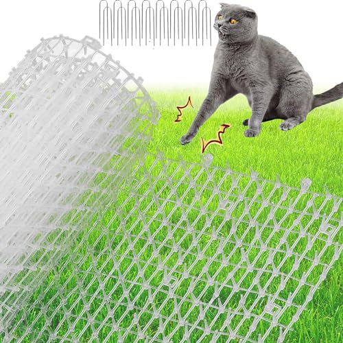 XFLYP Pinchos Anti Gatos, 4M*30CM Evita que Las Mascotas se Acerquen, Alfombrilla de Plástico con Pinchos con 16 Clavijas Repelente para Disuasión para Animales Protección de Plantas de Jardín(Blanco)
