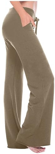 Damen-Yogahose, schmale Passform, Stretch, hohe Taille, Kordelzug, Loung-Hose mit Tasche, lässig, bequem, Sport, lange Hose, leichte Trainingshose, UK-Größe, khaki, XS