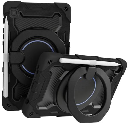 JZ Handheld Rotating Ring Bracket Armour Silicone Ständer Fall für Samsung Galaxy Tab A7 Lite 8.7 inch (2021) SM-T220 / T225 Tablet - [Schultergurt][Winkeleinstellung] - Black