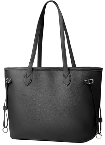 AOSSTA Womens Tote Bags For School Large City Bag Design Roomy Shoulder Bag for Work Shopping Travel (Black)