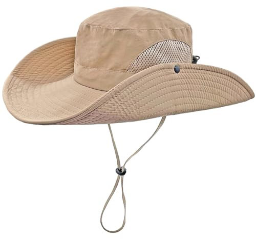ehsbuy Mesh Sonnenhut Herren Breiter Krempe Boonie Hut Outdoor Safari Fischerhut Sommerhut Wasserdicht Regenhut Faltbarer Wanderhut Tropenhut mit Verstellbarem Kinnriemen Wandern Jagdhut