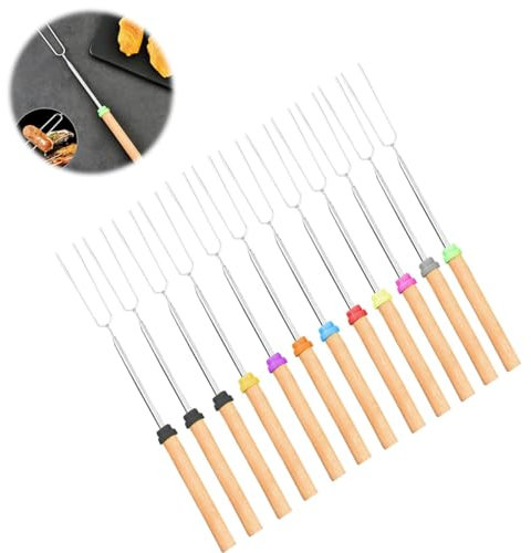 Confezione da 12 Spiedini Telescopici per Griglia, Spiedini per Marshmallow in Acciaio Inox, Grissini, Bastoncini per Arrostire, Spiedini per Shish Kebab, Spiedini per Falò, Bastoncini per Griglia