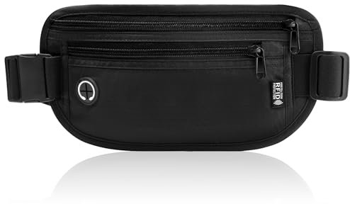 GlasFlength Flache Bauchtasche mit RFID Blocker, Diebstahlsicher Geldgürtel für Damen und Herren wasserdichte Tasche für Reisepass Diebstahlsichere Gürteltasche für Reise Sport (Schwarz)