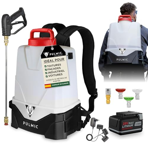 PULMIC Pegasus 15, Pulvérisateur Électrique Professionnel 15 L avec Batterie Lithium 25 V Max, 7 Bars, 3 Vitesses et Buses Interchangeables pour Nettoyage et Désinfection