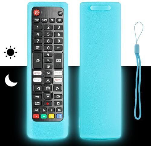 Funda para Mando a Distancia de Silicona Compatible con LG AKB76037605 AKB75675301 AKB74915346 AKB75095308 TV Mando a Distancia Cubierta Protectora a Prueba de Choques con Cordón (Azul Fluorescente)