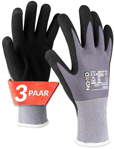 OX-ON FLEXIBLE SUPREME 1600 Arbeitshandschuhe Gr.8 I 3 Paar atmungsaktive Schutzhandschuhe mit Nitrilbeschichtung I Mechanikerhandschuhe mit hohem Tastgefühl & Grip I EN Zertifizierung