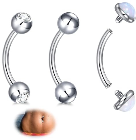 AVYRING Set da 3 piercing per ombelico 14G - Barbells in acciaio inox con cristallo e opale in oro/argento (6/8/10/12 mm), 10mm, Acciaio inossidabile
