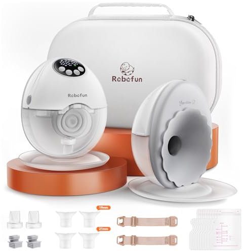 Robofun 2er-Pack Milchpumpe Elektrisch Freihändig, Leise Doppelmilchpumpe mit 4 Modi und 12 Saugstufen, Elektrische Milchpumpe Handsfree, Intelligente Anti-Überlauf-Funktion, mit Storage Box