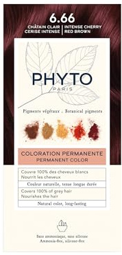 Phyto Paris – Coloration Permanente 6.66 Châtain Rouge Cerise Intense – Couleur Vibrante, Intense et Lumineuse – Couvre les Cheveux Blancs – Enrichie en Pigments Végétaux – Kit Complet Usage Unique