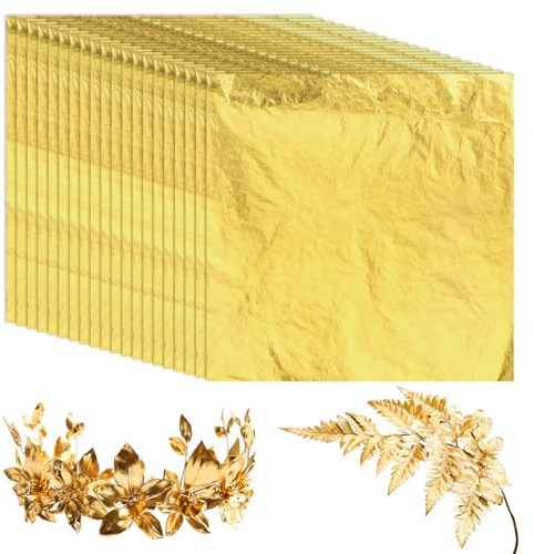 Lnngub 200 Pcs Gold Leaf Sheets for Art,5.5 X5.5 Gold Foil Sheets for Crafts Painting DIY Greeting Card Resin Metal Leaves for Decoration,Nail Art,Candles