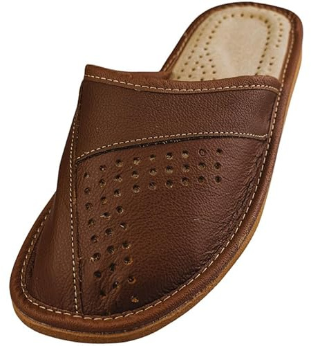 APREGGIO – Chaussons homme en cuir – Mules en cuir – Pantoufles homme – Chaussons – Slippers – Bronze – Pointure 43
