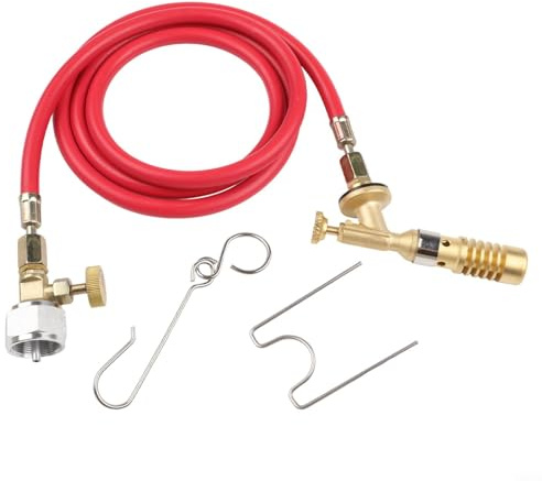 UrbanHui Torcia a propano a fiamma regolabile con tubo da 1,5 m, testa bruciatore in ottone, compatibile con MAPP-MAP Pro Gas per idraulici, saldatura, brasatura, riscaldamento