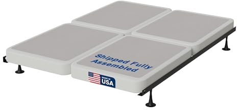 Treaton, Box Spring Bed Base King Size, 4-Inch Wood Mattress Foundation – Amish Made in USA – Quiet Noise Free, 4-Pieces Under Mattress-Support BoxSpring, Fully Assembled, White.