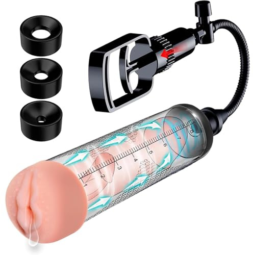 Pompes à Pénis,Pompe a Pénis pour Homme pour Agrandir le Pénis,Avec 3 Manchettes & Masturbateur Chatte,Agrandir le Pénis Masculin,Masturbateurs masculins