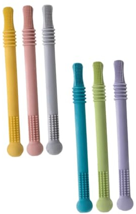 EPIGEIST Jouets de Dentition pour Bébé en Silicone 6 Pièces Paille Molaire Creuse Résistante Traction pour Soulager Gencives des -nés Couleur Aléatoire