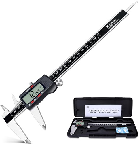 Kynup Calibre digital, 200 mm/8 pulgadas, herramienta de medición digital de acero inoxidable con pantalla LCD, calibrador electrónico, conversión de pulgadas/métricas/fracciones, diseño de apagado