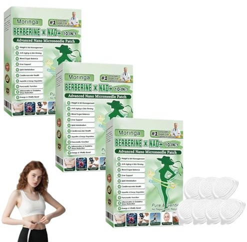Glorenda Parches Para Bajar De Peso, Berberina Con Moringa Parches, Parche Microagujas Glorenda, Parchesadelgazantes10 en 1 con Nano-Microagujas e Ingredientes Naturales (3 Cajas)
