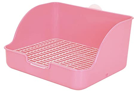 Wswqop Litter Tray Toilet for Rodents And Cage Tray Corner Rectangular Box Detachable with Removable Mesh, Pink