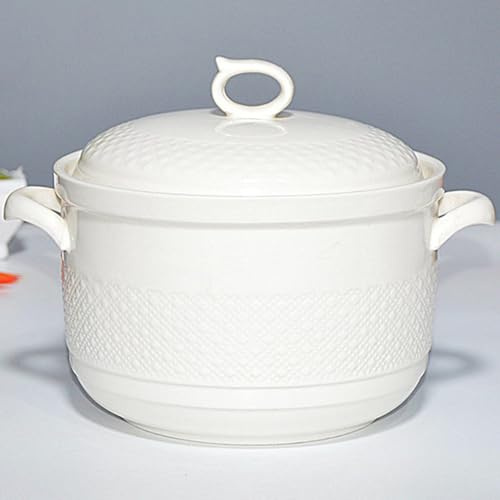 Keramisk gryta, Liten kopparvit soppterrin porslin serveringsskål med lock och sked(White,2.3Quarts)