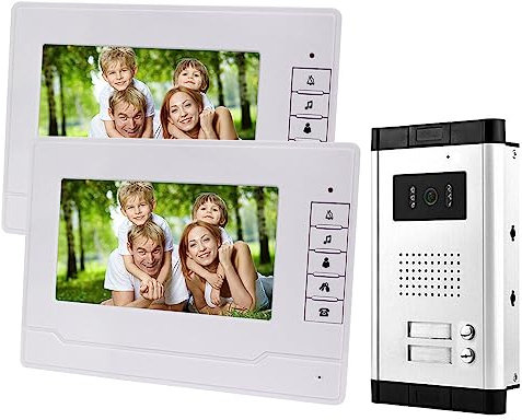 uoweky Sistema de Timbre de Puerta de Intercomunicación con Video de 7 Pulgadas Doorphone para el Hogar 2 Monitores IR Cámara de la Puerta Teléfono Impermeable Altavoz