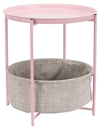 Amazon Basics Beistelltisch, Rund, mit Aufbewahrungslösung mit graumeliertem Stoff, Altrosa, 44.96 x 44.96 x 48.0 cm