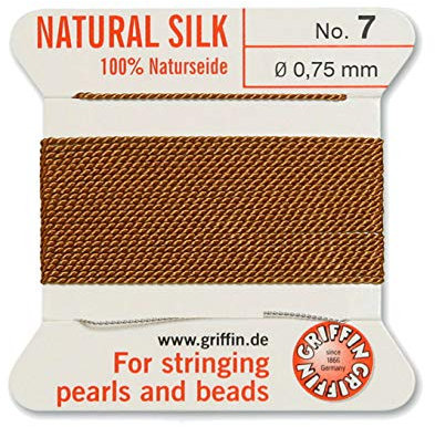 Creative-Beads Hilo de perlas, cuerda, seda perlada para enhebrar, 2 m de largo con extremo de alambre flexible como aguja de enhebrar, grosor 0,75 mm, marrón