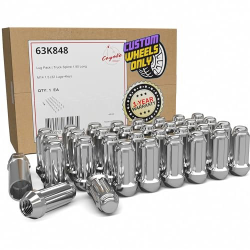 Wheel Accessories Parts 32 Pcs M14x1.5 14x1.5 Thread Truck 2.25 Long Spline Lug Nuts Chrome 6 Spline Hex Fits Chevy Silverado GMC Sierra 2500 3500 Ford F250 F350 Ram 2500 3500