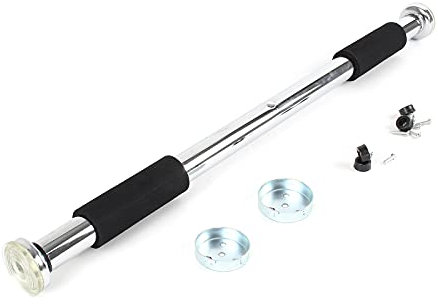 Wiltec Klimmzugstange aus Stahl, max. 160 kg, verchromt für Türrahmen 62-85 cm, Reckstange mit rutschfesten Griffen, Turnstange, Türreck, Krafttraining