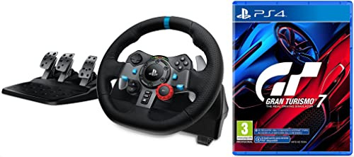 Logitech G29 Driving Force Volante de Carreras y Pedales Ajustables, Force Feedback, Aluminio Anodizado, Palancas de Cambio, Volante de Cuero, Enchufe EU, PS5, PS4, PC, Mac + Gran Turismo 7 [PS4]