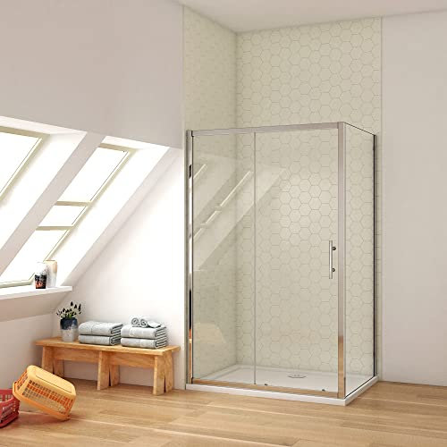 Ducha Casa 140x80x185cm Mampara de ducha corredera tres hojas(una corredera y dos fias), 5mm cristal templadol, marco de aluminio cromado