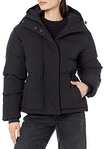 Amazon Essentials Women's Short Waisted Hooded Puffer Jacket (Available in Plus Size), Black, M