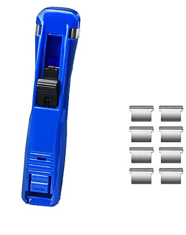 Agrafeuse à papier bleue avec 8 clips réutilisables, pinces à classeur, distributeurs rapides pour bureau, documents, bureau, maison, école