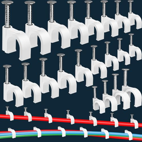 400 Pcs Cable Clips 4/6/8/10mm Nail in Cable Clips with Steel Ethernet Cable Clips Cable Wire Clips Cable Tacks Cable Nails Speaker Wire Clips Coaxial Cable Staples RG6 RG59 CAT6 RJ45 Wire Wall Clips