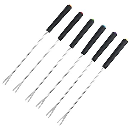 Crapyt Fondue Forks 6 PCS Barbecue Roasting Sticks Kit Stainless Steel Plastic Handle Heat-resisted Marshmallow Fruit for Fountain Fondue Camping Picnic Cheese Fondue Hot Pot BBQ Outdoor/Indoor