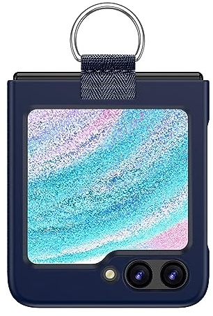 EASSGU Coque Skin-Touch avec Anneau Métallique pour Samsung Galaxy Z Flip5 / Samsung Galaxy Flip 5 2023 (6.7) - Bleu Marine.
