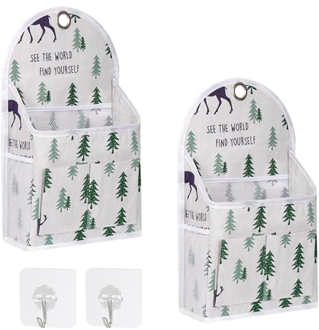 Jeesblsy Bolsa de Almacenamiento para Colgar en la Pared, Organizadores Plegables Multifuncional Impermeable Tela De Lino de Bolsillo Ancho Baldas Colgantes (Cedro Ciervo)