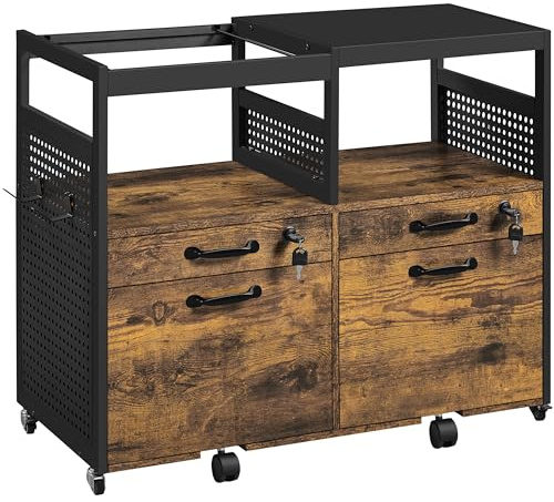 Yaheetech Archivador Móvil con 4 Cajones Cajonera Móvil con Ruedas Compartimento Abierto 82,5x40x69 cm Cajonera Escritorio para Documentos A4 Archivador de Oficina con Ganchos Laterales
