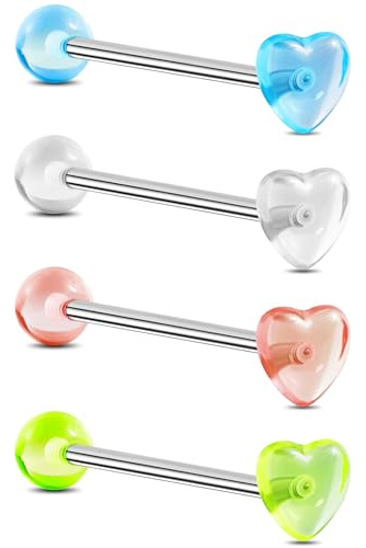 Jewseen titan tunga piercing smycken akryl tongue barbell 14G tunga ringar inre gänga tungpiercing grill 4 st tunga barbell, Titan Akryl