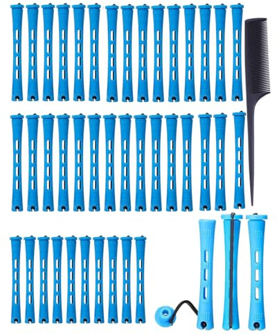 YATEICBC 40 pièces de petits bigoudis, 0.35 Inch Perm Set, Blue Curlers Small, Combs Included, Women's Hair Curlers, Curl Styling Tools (outils de coiffure pour femmes)
