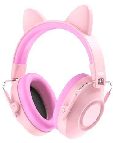 Dr.meter Casque Anti Bruit Enfant, Casque Anti Bruit Protection SNR 32dB pour Enfants avec Cache-Oreilles pour Dormir étudier pour bébés Bandeau réglable pour Casque Rose