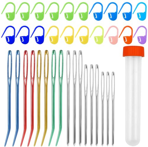 37 Pcs Yarn Needle Set, Yarn Darning Tapestry Needle Big Eye Sewing Needles Bent Tip Large Eye Knitting Needles for Tapestry Weaving Quilting Beading Projects