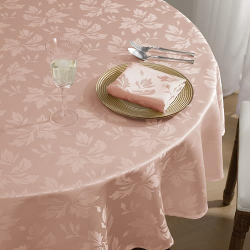 Romanstile Tovaglia rotonda in jacquard floreale, morbida ed elegante, resistente e anti-macchia, per tavolini da salotto o giardino, feste al femminile, piccoli eventi romantici, compleanni, 160 cm