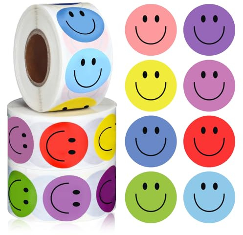 1500Pcs Smiley Face Stickers Cute Happy Face Sticker 3 Rolls Small Reward Stickers for Children Teachers School (8 Colors)