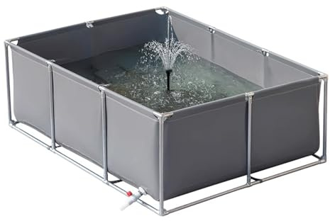uofgcru Laghetto da Giardino Esterno,Piscina Rettangolare sopra Terra,Rivestimenti per Laghetti con Telaio in Acciaio Inossidabile,Stagni in Tela in PVC con Valvola di Scarico(Grey-1.5×1×0.9m)