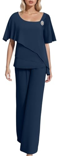 Vhersily Completo Donna Elegante Chiffon Camicia a Maniche Corte et Pantalon 2 Pezzi Set Taille Haute Taglia Grande Cerimonia Outfits, Per Tempo Libero, Allenamento, Traspirante, per Cocktail, Feste