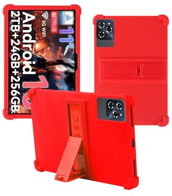 Case for TABWEE T90 Tablet 11 Inch Android 15 Tablet，WUNIAK Shock Proof Lightweight Stand Rubber Shell Protective Cover,Kids Friendly Soft Silicone Adjustable Stand Cover,RED