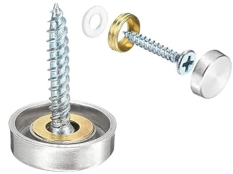 Mirror Screws Fasteners, 12 Pcs Stainless Steel Screw Covers Caps Nails, Mirror Screws Fasteners for Sign Advertising Hardware Construction, Silver, 16mm Diameter
