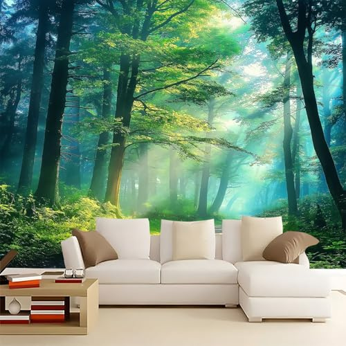 Carta da Parati 3D Paesaggio di boschi verdi 350x256 cm Murale Poster Grande, Carta Parati Fotomurale Stampata 3D per Soggiorno, Camera Letto, Sala Pranzo